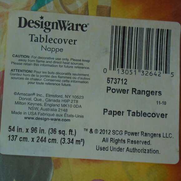 DesignWare Power Rangers Samurai Tablecover Nappe 54 in x 96 in (36 sq ft) - Picture 2 of 5